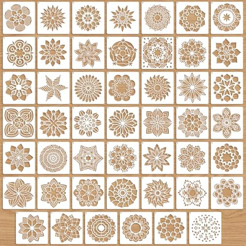 OOTSR 48 Stk Mandala-Schablonen Set, 9.14cm Zeichnung Malschablonen DIY, Kunststoff Vorlagen für Scrapbooking Holz Boden Möbel Fliesen Leinwand Deko