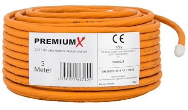 Premium X CAT 7 Netzwerkkabel 5m LAN Kabel Simplex Kupferkabel Ethernet Datenkabel S/FTP PiMF PoE Eca Kat7 Verlegekabel Installationskabel für müheloses Verlegen