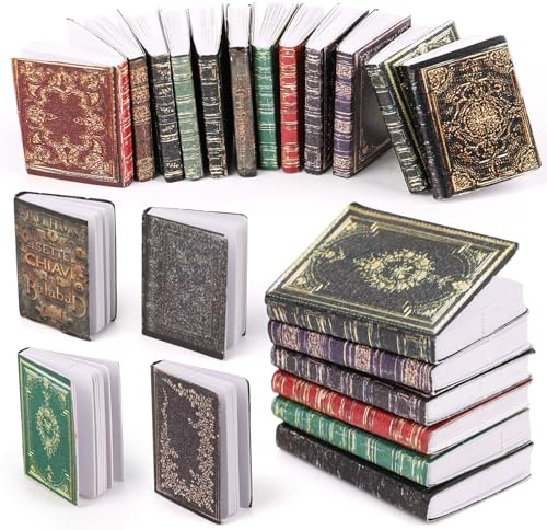 JOFONY Miniatur Puppenhaus Bücher, 12 Stück Miniatur Bücher Dekoration Zubehör für Puppenhaus Arbeitszimmer Schlafzimmer Bibliothek