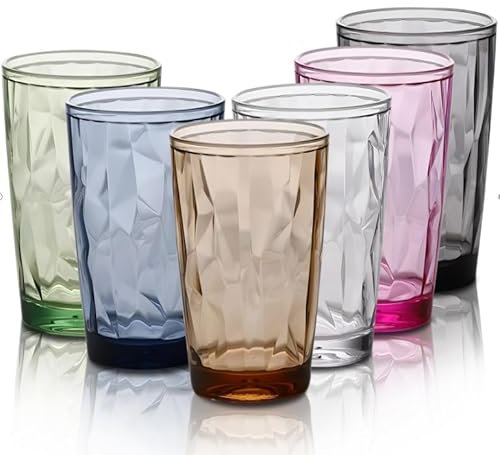 SITAKE 6 Stück Plastik Wassergläser Set, 480ml Camping Gläser, Kunststoffgläser, Unzerbrechliche Drinking Glass, Stapelbar Camping Gläser für Picknicks, Partys, Restaurant