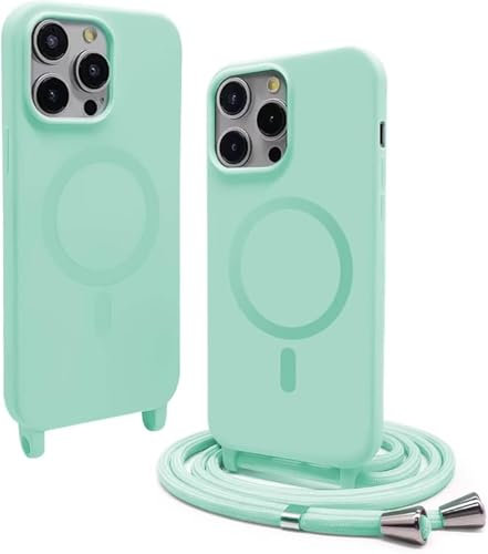 Belzsxy Case Compatible with iPhone 11 Pro Max Wireless Charging, Shockproof Removable Phone Case with Strap Adjustable Neck Cord Necklace Soft Cover for iPhone 11 Pro Max, Mint Green