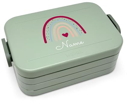 printplanet® Personalisierbare Brotdose „Layout Regenbogen“ – Lunchbox/Bento Box von Mepal – mit eigenem Namen oder Wunschtext – Farbe Nordic Sage – BPA-frei – Geschenkidee
