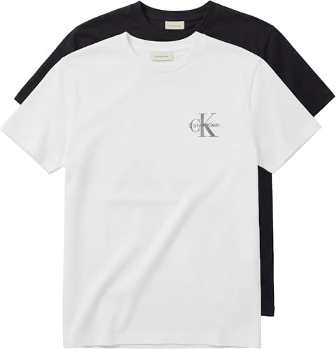 Calvin Klein Herren T-Shirts Kurzarm Classic Micro Monologo mit Rundhalsausschnitt, Mehrfarbig (Bright White/Oatmeal), M