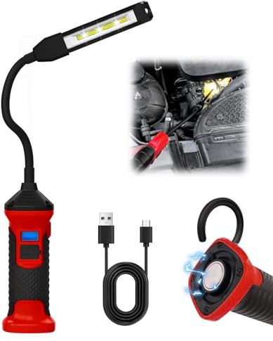 LED Arbeitsleuchte Werkstattlampe, 1100 Lumen COB+LED Arbeitslampe mit LCD Display, Magnetfuß & Schwanenhals, Wiederaufladbare Lampe Werkstatt für Garage, Auto, Reparatur, Inspektion