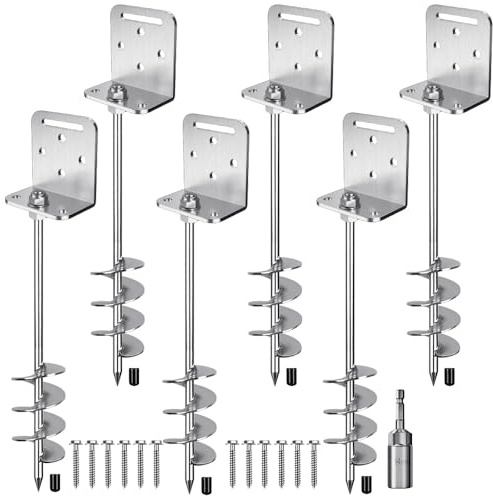 Insaga 18'' Heavy Duty Ground Anchors 10mm Solid Steel with L Bracket, for Trampoline Mobile Home Swing Set Shed Carport Tent Earth Anchor Fence, 2.7 Helix Blade & Chrome Plated Finish, 6Pack