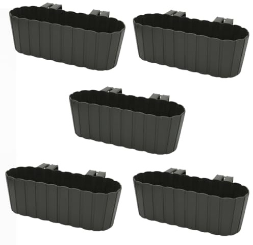 Planters Pride 5-Pack Urbo 38cm Recycled Plastic Window Flower Boxes, Grey | 5L Hanging Balcony Trough Planters with Hooks, Garden/Houseplant Pots | Indoor/Outdoor Weatherproof Fence Railing Planters