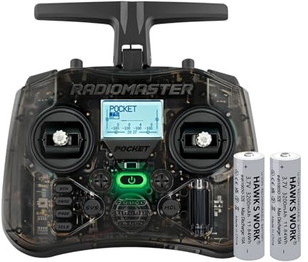 Transmisor Radiomaster Pocket con Gimbal de Efecto Hall, Control Remoto ELRS Portátil y Ligero con Luz LED Integrada, Antena Plegable, Modo 2 (Carbón)