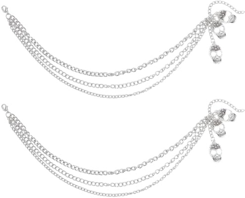 GORGECRAFT 2 Stück Schuhdekorationskette Antik Silber Metall Gothic Totenkopf Schnürsenkel Anhänger Gothic Panzerketten Mit 3 Strängen Und Karabinerverschluss Für Turnschuhe Freizeitschuhe Schuhe Zube