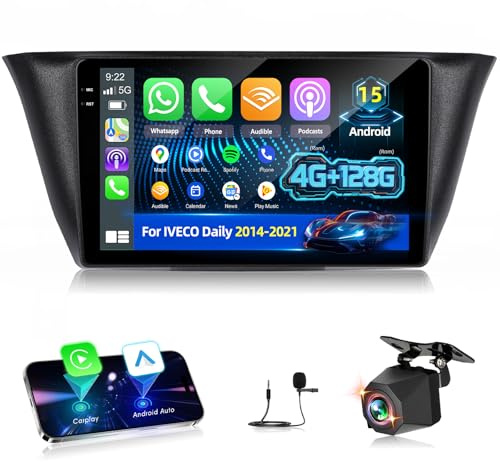 4G+128G Android Radio de Coche para IVECO Daily 2014-2021 con Wireless Carplay & Android Auto, Pantalla Táctil IPS de 9 Pulgadas con GPS, WiFi, EQ, Bluetooth 5.0, Radio FM/RDS