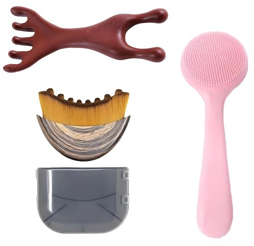 3 Bürsten für Lymphdrainage (trocken), Gesichtsbürste für Konturen und Jawline, Massagekamm für Lymphdrainage, ergonomisches Design für sanfte Massage