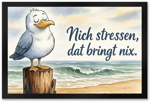 speecheese Möwe Nich stressen auf Aquarell Fußmatte XXL in 50x75 cm lustiger Türmatte-Spruch für entspannte Einzüge