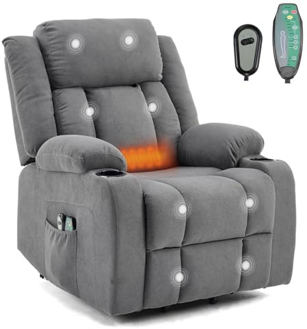 TactFire Fauteuil Releveur Électrique Relax, Fauteuil de Relaxation | avec Fonction Massage et Chaleur, Inclinaison Réglable et Repose-Pieds (Gris foncé)