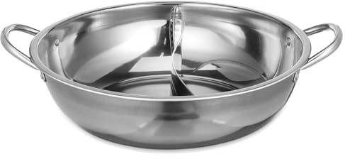 Edelstahl Doppel Topf mit Trennwand und Griff, Silber | Polierte Oberfläche, Glatte Innenfläche, Robust und Wiederverwendbar, für Chinesisches Hot Pot