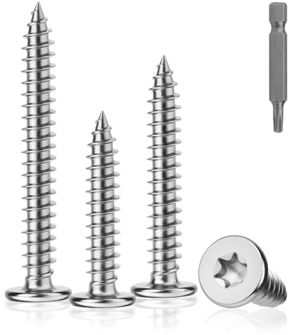 ddckj 80 Stk Edelstahl Holzschrauben Torx M4x12mm Flachkopfschrauben Holz | Selbstschneidende Schrauben Edelstahl A2 V2A Vollgewinde mit T10 Bohrer für Holzverbindungen Regale Möbelbau und Reparaturen