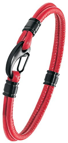 s.Oliver Herren Armband 21cm Edelstahl IP Black Lederband rot