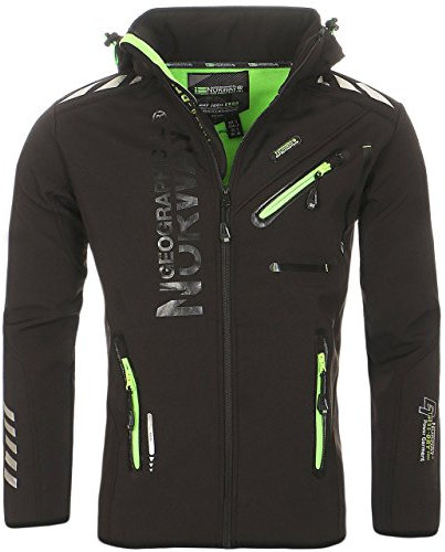 Geographical Norway ROYAUTE Men - Veste Softshell Homme Impermeable - Manteau Respirant À Capuche Outdoor - Blouson Coupe Vent Tactique Resistant Hiver - Ideal Activites en Exterieur (Noir XL)