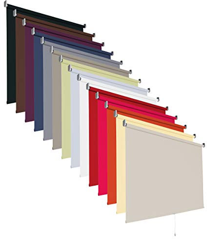 Verdunklungsrollo Springrollo Mittelzug Rollo 14 Farben Breite 60 bis 200 cm Stoff lichtundurchlässig verdunkelnd Montageträger Metall Tür Fenster Sonnenschutz (Größe 150 x 180 cm / Farbe Cream)