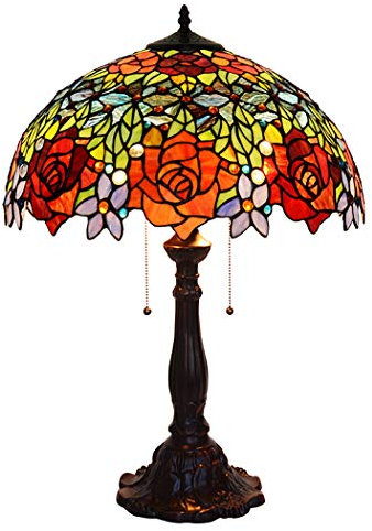 18 Zoll Rose Tiffany Style Tischlampe Blumenmuster Glasmalerei Antike Zink Basis 26 Zoll Hoch 2 Licht