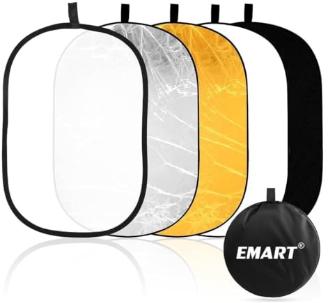 EMART Reflektor Fotografie 5-in-1 Foto Faltbarer Lichtreflektor, 90x120cm Große Ovale Tragbare Licht Reflector für Studio Video Hochzeitsfotografie Portrait Fotografie