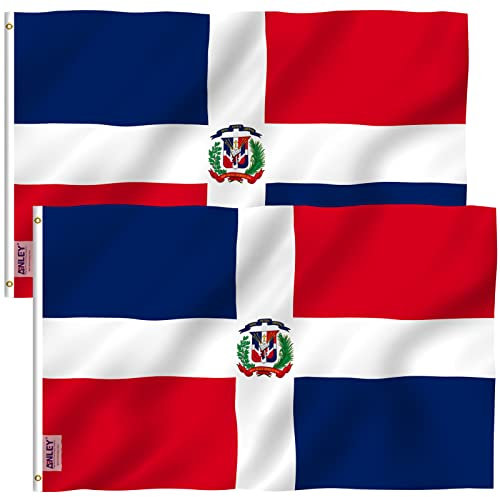 ANLEY Paquete de 2 Fly Breeze Bandera de República Dominicana de 3x5 pies - Color vivo y resistente a la decoloración UV - Encabezado de lienzo y doble costura - Banderas nacionales dominicanas