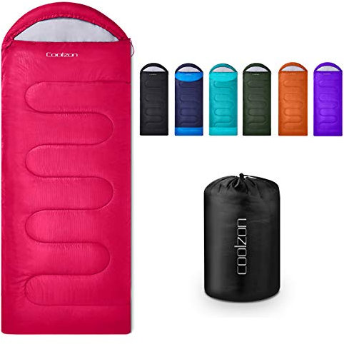 Coolzon Sacco a Pelo Estivo 3-4 Stagioni, Ultraleggero da Campeggio per Adulti Bambini, Compatto per Trekking Alpinismo Viaggi Escursionismo, Rosso