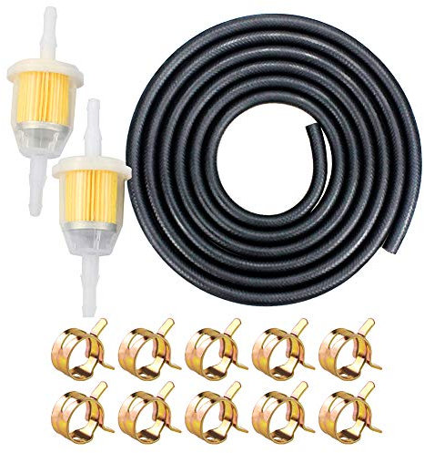 5/16 Benzinschlauch Kit - 2 Meter Ø 8mm Kraftstoffleitung + 2 Stück 8mm Benzinfilter + 10 Stück Schlauchschellen für Auto Motorrad Roller