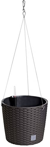 Runder Topf mit Haken 8,9 Liter Zeit W in dunkler Ockerfarbe mit Eimer zu Pflanzung 25,6 x 25,6 x 21,9 cm