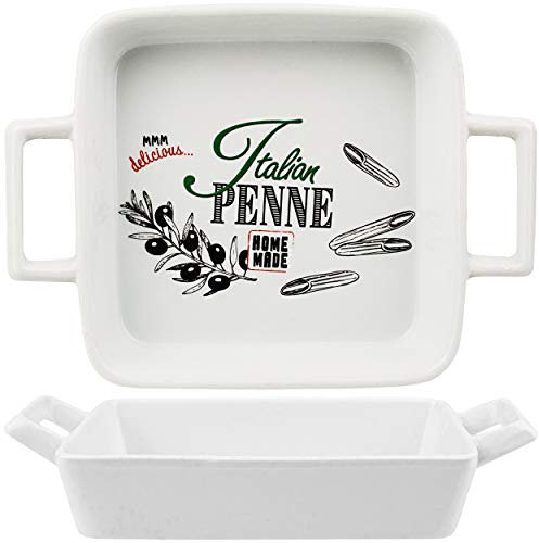 alles-meine.de GmbH 2 TLG. Set kleine Auflaufformen/Ofenformen - Italian Penne - Porzellan/Keramik - eckig weiß - 15 cm - Gratinformen - Lasagneformen/Nudelgratin - Backf..