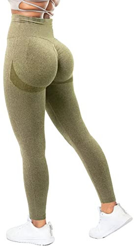 RIOJOY Scrunch Butt Leggings Damen High Waist Seamless Push Up Booty Leggins Hose für Sport Yoga Fitness Gym Workout, Grün XS