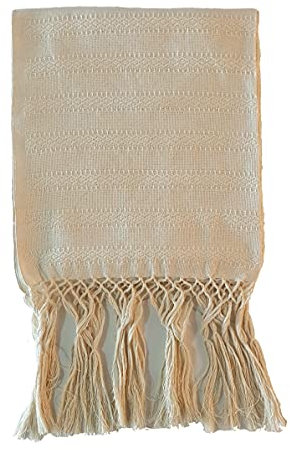 ALKIMIA INC Mexikanischer handgefertigter Rebozo-Schal aus Baumwolle, Elfenbein, Large