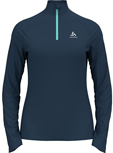 Odlo Damen Laufoberteil mit Reißverschluss Essential CERAMIWARM, Blue Wing Teal - polynya, L