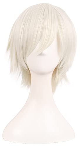 MapofBeauty 12 Zoll/30 cm Side Pony Kurze Gerade Faser Cosplay Perücke (Platinum Gold)