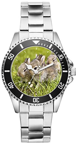 KIESENBERG Herrenuhr Kaninchen Hase Natur Fan Armbanduhr Geschenk Analog Quartz Metallband Uhr 5764