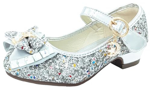 CHINYROZA Zapatos Princesa Niñas Tacones Niña Princesa Disfraz Regalo, Plateado 36