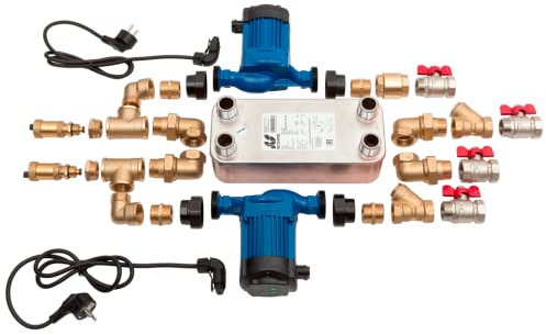 KRATKI 10 Plattenwärmetauscher mit Pumpe und Zubehörsatz für Kamine mit Wassermantel