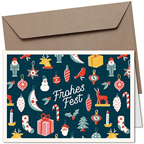 20x Weihnachtskarten & Umschläge, Motiv: Weihnachtsschmuck, Premium Klappkarten B6, privat & geschäftlich