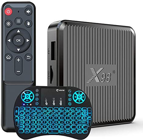 Android TV Box 11.0, X98Q Android TV Box 2GB RAM 16GB ROM con Teclado Inalámbrico, Android Box con Amlogic S905W2 Quad Core 64 bits, AV1 4K 3D USB 3.0 BT 4.2 TV Box,1gb+8gb