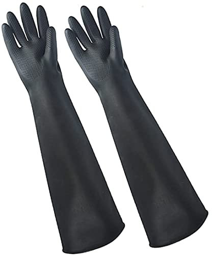 FunMove 24 Upgraded Latex Gloves Chemical Resistant Rubber PPE Industrial Safety Work Extra Long Gauntlets Gloves Black Heavy Duty Waterproof Gloves Garden Gloves, Resist Strong Acid Alkali and Oil