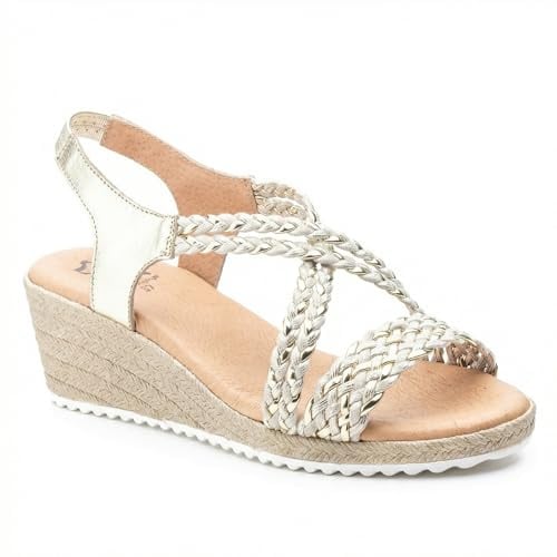 Sandales compensées femme en cuir, brides tressées confortables, semelle | antidérapante légère, nu-pieds d’été élégants pour marche, vacances, ville et tenues casual chic