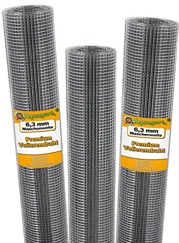 Aquagart® Volierendraht Hasendraht Wühlmausgitter 100m x 1m, Drahtgitter Maschenweite 6,3mm, verzinkter Maschendraht-Zaun, robustes Schweißgitter