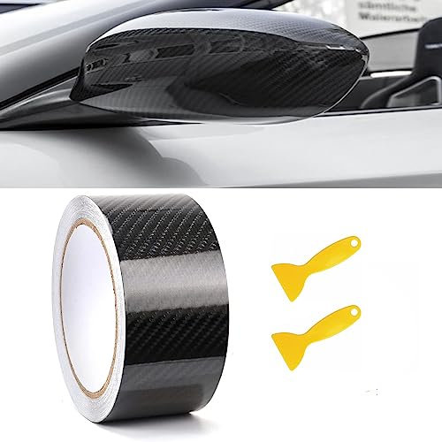 Zierleisten Folie Schwarz Glänzend,Autofolie Schwarz Glänzend, Carbon Folie Auto Außen, Carbon Folie Auto,5cmx10m, Schwarz Selbstklebend Autofolie, mit Zwei Autofolienwerkzeugen