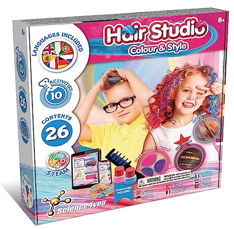Science4you Haarstudio - Haarkreide für Mädchen und Jungen, Macht Haarfarbe Auswaschbar, Haarsträhnen für Kinder, Spielzeug und KinderSpiele ab 8+ jahre, Geschenke für Mädchen und Jungen 8+ jahre