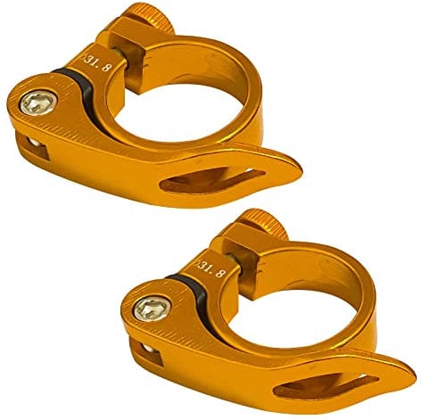 Starfa Lab 2 Pcs Bicycle Seat Clamp, 31.8mm Quick Release Bike Seatpost, Aluminium Alloy Seat Lock Clamp, Gold