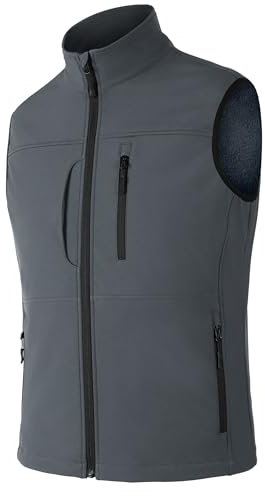 cioiniei Men's Fleece Lined Windproof Warm Vests Warm Thermal Zipped Pockets Outerwear Leisure Sleeveless Gilets Lightweight Softshell Jacket For Men Dark Grey-S