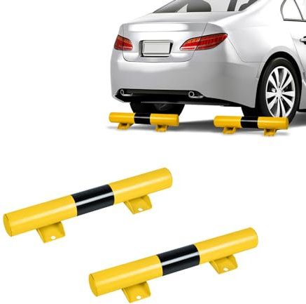 UISEBRT Garagenstopper Anfahrschutz Radstopp-Parkbegrenzung aus Stahl Einparkhilfe Radstopper für Gewerbliche, Private Parkhäuser, Parkplätze und Garage, Schwarz-Gelb, 60x8x9,5cm (2er Pack)