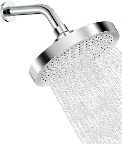 SIEYESCITY Rainfall Shower Head with Extension Arm, 6 Inch Rain Shower Heads and 8 Inch Angled Shower Arm, Wall Mount Fixed Showerhead Replacement for Bathroom