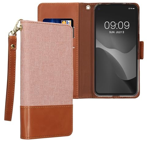 kwmobile Hülle klappbar kompatibel mit Google Pixel 4a Handyhülle - Kunstleder Flip Case mit Schlaufe und Standfunktion - Cover in Altrosa Braun