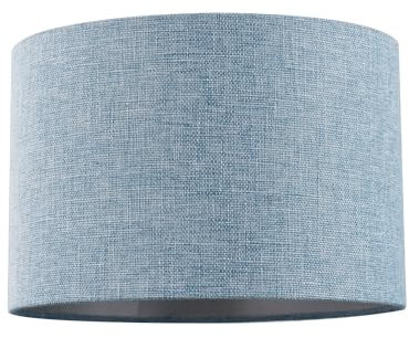 Contemporary and Sleek 12 Inch Blue Nova Linen Fabric Drum Lamp Shade 60w Maximum | 30cm Diameter | for Table Lamp or Pendant by Happy Homewares
