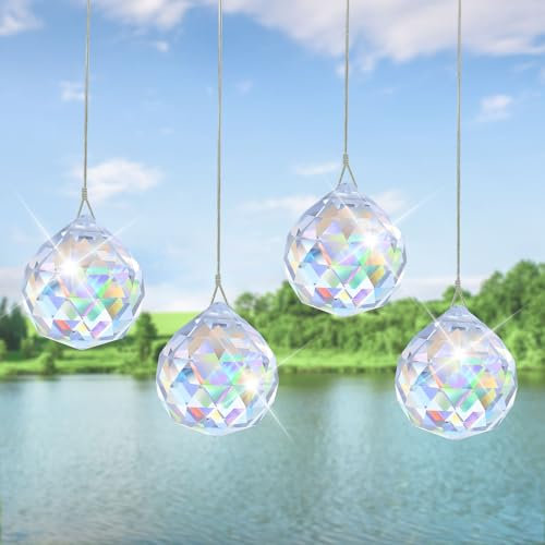 Kristalle zum Aufhängen, 4 Stück Prisma, 40mm Sonnenfänger für Kronleuchter Anhänger, Fenster Ornament Handwerk Deko
