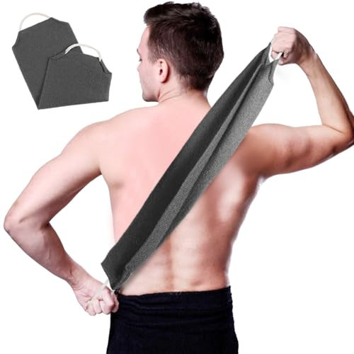 LOPHE Gommage du dos pour la douche, Brosse de Bain, Gant de Toilette Exfoliant Double Face avec Poignées, Nettoyage en Profondeur/Massage, Douche, Lavage Dos-Gris Foncé
